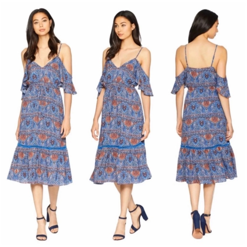 Jack by BB DAKOTA Women’s Size XS Blue Cold Shoulder Paisley Print Dress